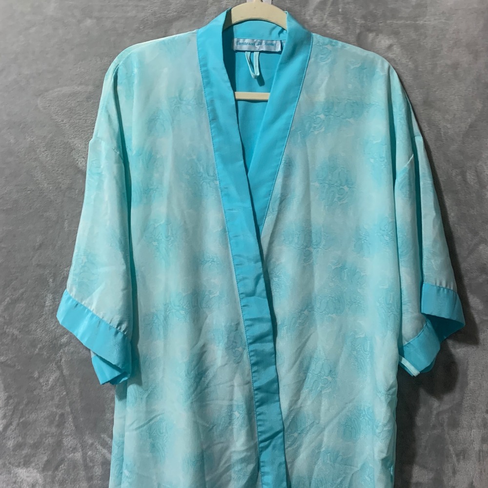 Contessa Di Roma Turquoise Paisley Kimono Robe Large Medium Maxi Loungewear Flaw